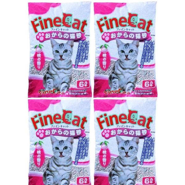 常陸化工 ファインキャット おからの猫砂 桃の香り 6L×4個 (ケース販売)