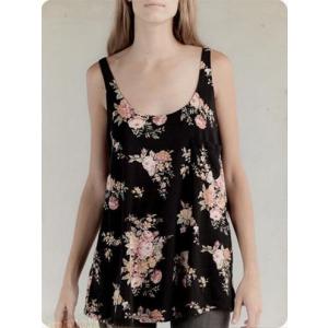 オルタナティブ チュニック タンク ALTERNATIVE バレリー ボタニカル 花柄プリント Ａライン チュニック タンク VALERIE FLORAL A-LINE TANK メール便送料無料｜ractive