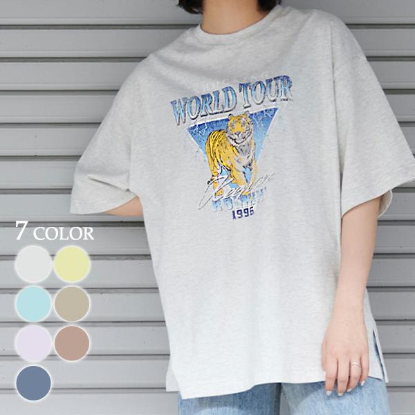 spiritoso スピリトーゾ World TourタイガープリントＴシャツ 古着系 古着風 オー...