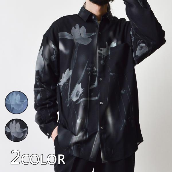 【韓国】MODISH GAZE 花柄シャツ メンズ 長袖 ビッグシルエット オーバーサイズ シルキー...
