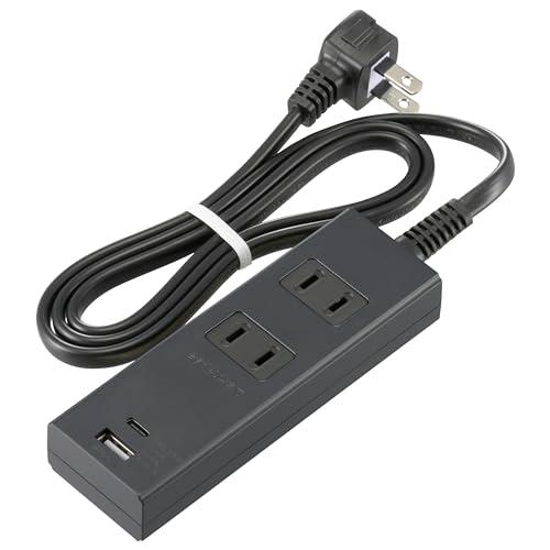 オーム電機 電源タップ 2個口 PD対応Type-C/Type-Aポート付き 1m ブラック HS-...