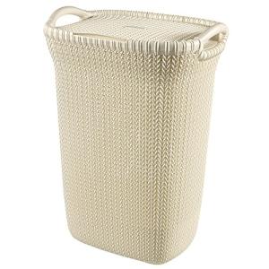 CURVER(カーバー) ふた付きバスケット ホワイト 57L Knit ニット収納 バスケット ランドリー ランドリーバスケット カゴ 洗濯カ