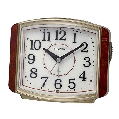 リズム(RHYTHM) 目覚まし時計 電子音アラーム 暗所 ライト 自動 点灯 連続秒針 ブラウン ...