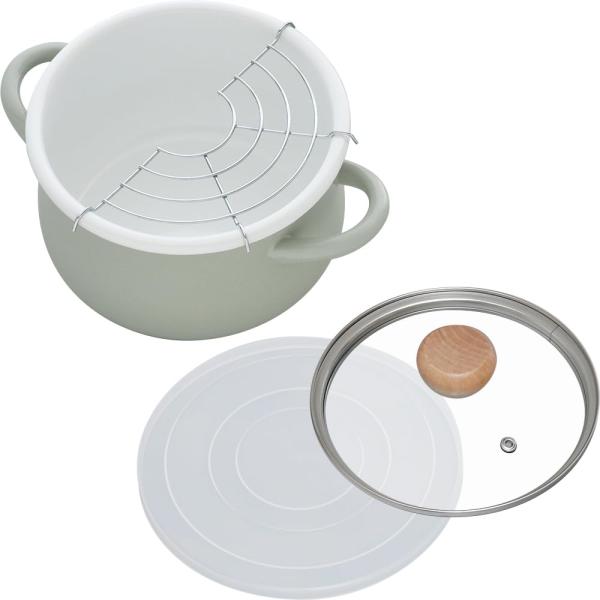 和平フレイズ 琺瑯 鍋 クッキングポット 18cm グリーン IH対応 ガス 両手鍋 揚げ鍋 天麩羅...