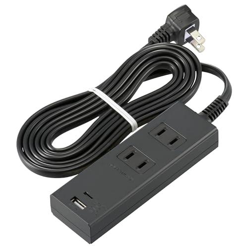 オーム電機 電源タップ 2個口 PD対応Type-C/Type-Aポート付き 2m ブラック HS-...