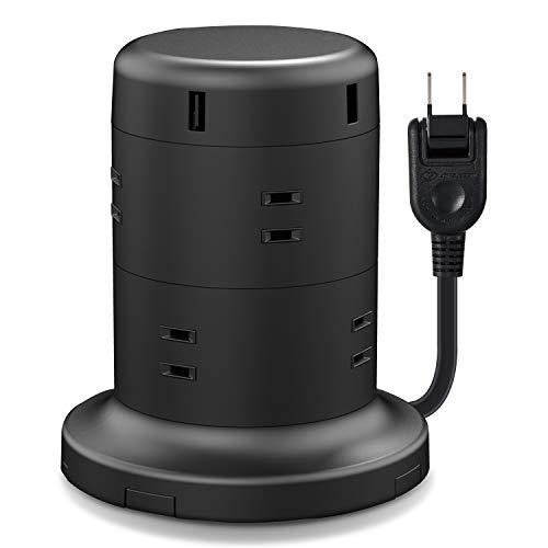 エレコム 電源タップ タワー型 延長コード [ 8個口 &amp; USB×5ポート ] 固定パーツ付 雷ガ...