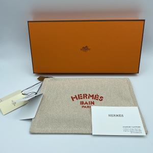 HERMES エルメス ボリードポーチ15 ベージュ シルバー金具 トワルソー  