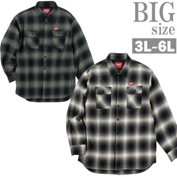 シャツジャケット 裏キルト チェック柄 大きいサイズ メンズ Coleman 長袖 ビッグサイズ C...