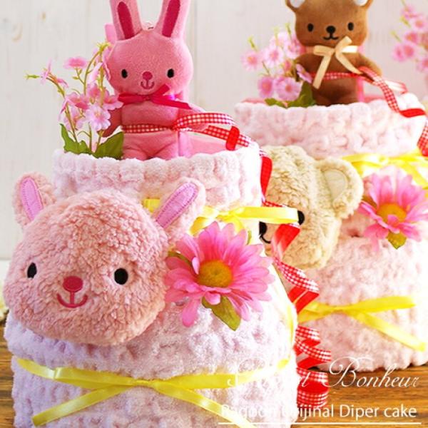 おむつケーキ もこもこ うさぎさん トーマス 出産祝い 3段 女の子 名入れ刺繍 2段 ギフト 初節...
