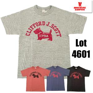 ウエアハウス WAREHOUSE Tシャツ Lot4601 CLIFFORD J.SCOTT 半袖 プリント TEE シャドウボーダー 未洗い ロゴ 犬 綿 アメカジ メンズ 2024年 春夏 新作 日本｜ragtim-store