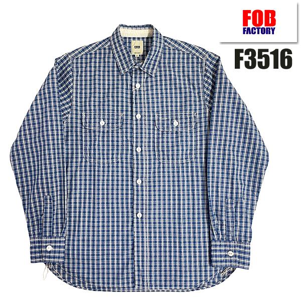 FOB FACTORY FOBファクトリー F3516 INDIGO CHECK WORK SHIR...