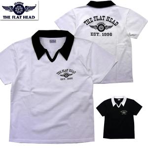 (SALE20%OFF) フラットヘッド  FLAT HEAD ポロシャツ FN-TPS-001 SKIPPER POLO スキッパーポロ フライングホイール ロゴ 半袖 アメカジ バイカー 定番 2022年｜ragtim-store