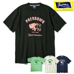 フェローズ Pherrow's Tシャツ 24S-PT2 バッファロー プリント ロゴT 半袖 人気 コットン アメカジ 定番 メンズ 2024年 新色｜ragtim-store