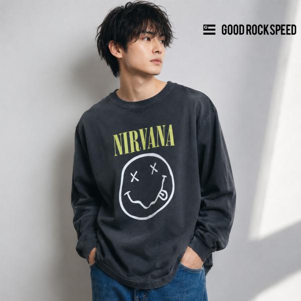 ヴィンテージ加工 ロックTシャツ ニルヴァーナ スマイル アート 長袖Tシャツ NIRVANA SM...