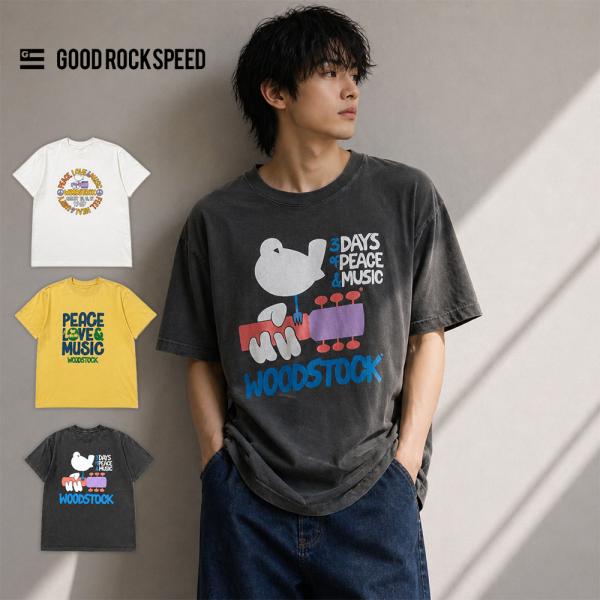 ヴィンテージ加工 ロックTシャツ ウッドストック 半袖Tシャツ WOODSTOCK T-SHIRT ...