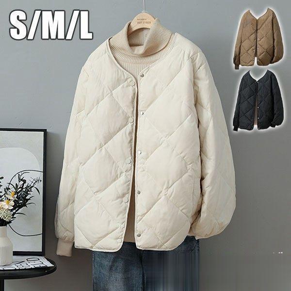 ダウンジャケット キルティングジャケット キルティングコート ノーカラー 秋冬 軽量ダウン レディー...