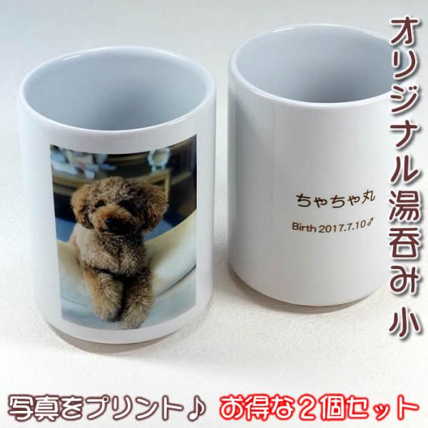 お得な２個セットメッセージ入り湯呑み（小）・メモリアル写真・お子様やペットの写真入り湯呑みを２個から...