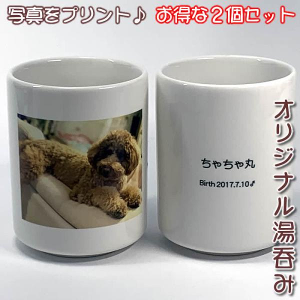 お得な２個セットメッセージ入り湯呑み・メモリアル写真・お子様やペットの写真入り湯呑みを２個から作成（...