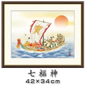 縁起画【開運画：七福神/J4-E001】作家（長江桂舟）88519s<br>F4サイズ42×34cm[縁起画/絵画/壁掛け/風水/富士山/七福神]