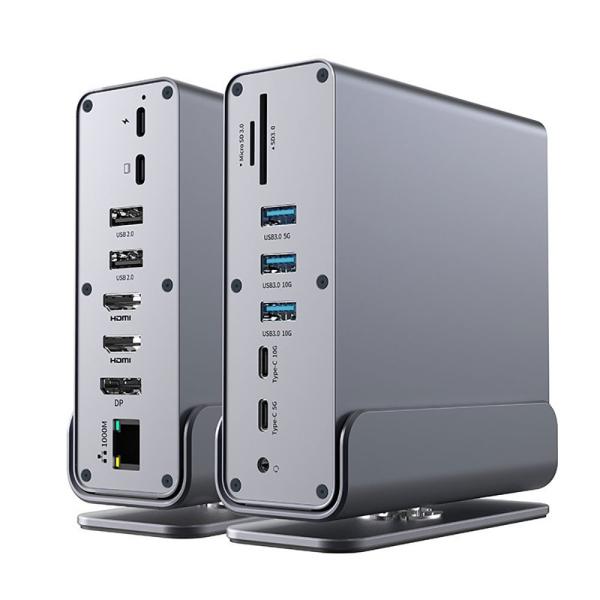 15in1 USB-C ドッキングステーション 4K HDMI×2 DP×1 PD充電 USBハブ ...