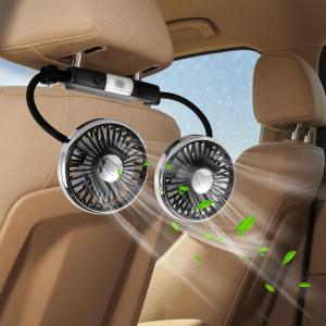 車載扇風機 usb 車 扇風機 車用扇風機 車用ファン 車載ファン ヘッドレスト 後部座席 ツインファン 3段階風量調節 360°角度調節可能 低騒音 取付簡単 熱中症対