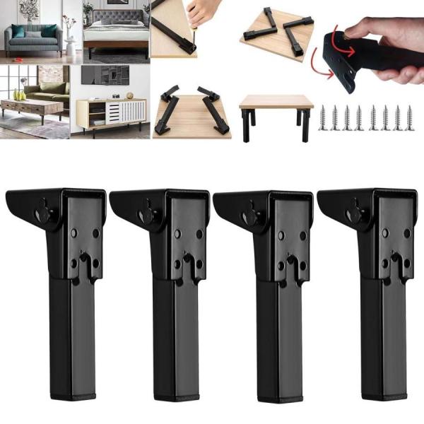 4本セット 90°鉄製折りたたみテーブル脚 折畳自動角脚 DIY 折りたたみ脚ブラック アイアン 折...