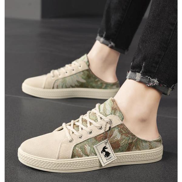 かかとなし スニーカー メンズ スリッポン おしゃれ レースアップ スリッパ メッシュ 通気 軽量 ...