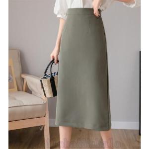 タイトスカート レディース ミディアム丈 ロング丈 バックウエストゴム ウエストリボン ストレッチ オフィス OL 上品 無地 通勤 AlohaMahalo