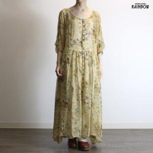 古着 ワンピース ベージュ 花柄 シフォン 前開き 七分袖 ロング丈 レディース ヴィンテージ Otu Pn Mungkid Go Id Index Php