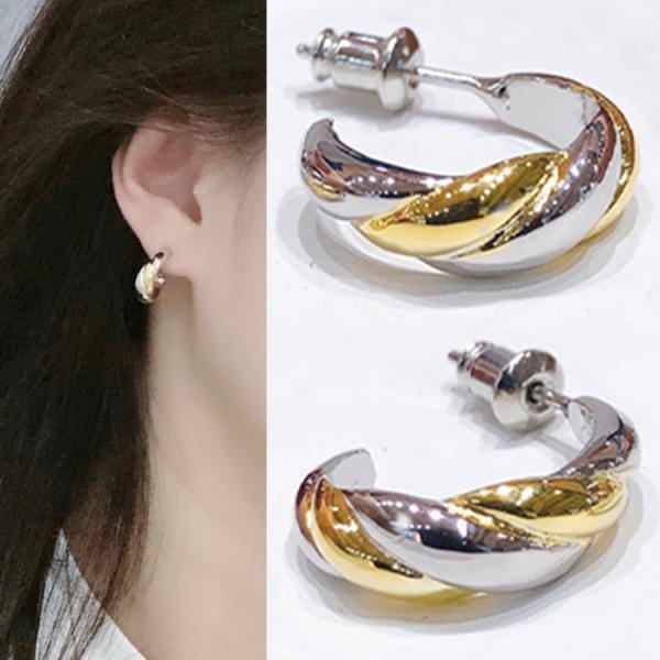 ピアス レディース ねじり カーブ 2色 ミックスカラー C型 20代 30代 40代 18kgp ...