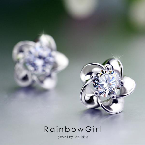ピアス レディース 30代 お花 フラワー 一粒 シルバー925/プラチナ仕上げ 誕生日 クリスマス...