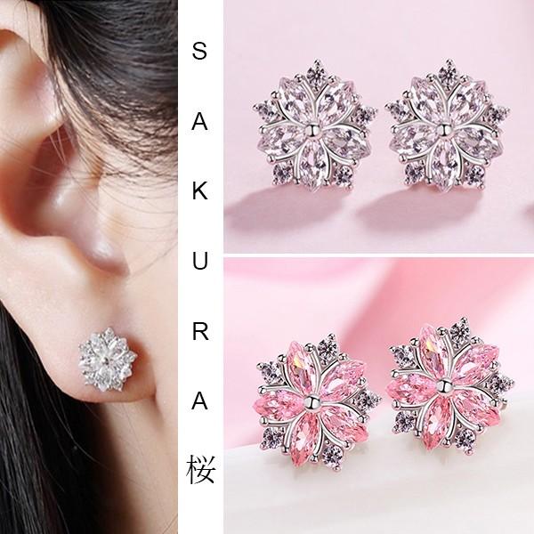 ピアス レディース 桜 さくら お花 ピンクダイヤ/シルバー925 プラチナ仕上げ/人気 春 女性 ...