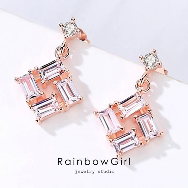 ピアス レディース 揺れる 四角 スクエア シルバー ピンクゴールド 上品 エレガント 誕生日 クリ...
