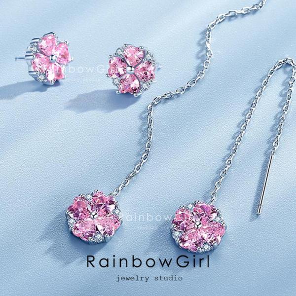 ピアス レディース 30代40代 フラワー 桜 さくら お花 ピンクダイヤ　シルバー925 プラチナ...