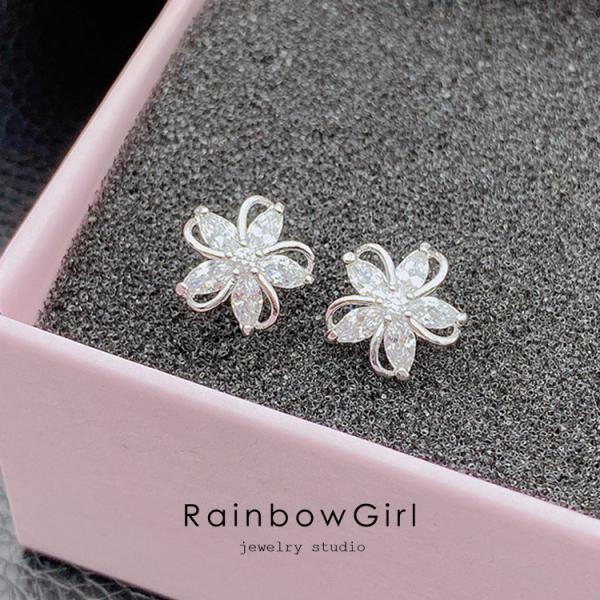 ピアス レディース お花 フラワー 可愛い CZダイヤ シルバー925 K18コーティング ピンクゴ...
