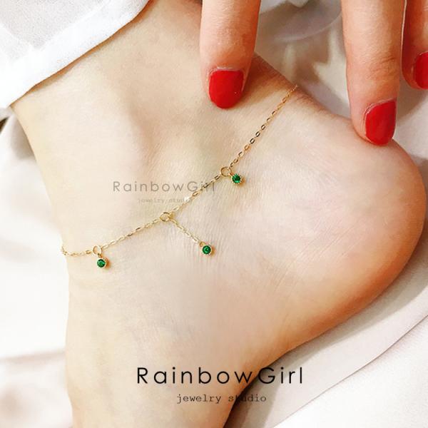 アンクレット レディース  シンプル エメラルドカラー ラリエット ゴールド 10代20代30代40...