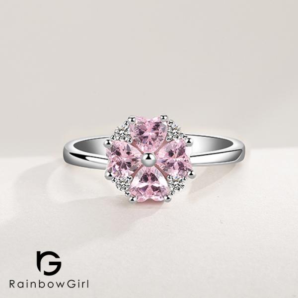 指輪 レディース 贅沢 大粒 お花リング 桜 さくら ハート ピンクダイヤ 重ね付け フリーサイズ ...