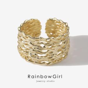 指輪 レディース 透かし レーシー 幅広リング 不規則 華奢 トレンド ゴージャス 高級感 おしゃれ 上品 エレガント オープン 誕生日プレゼント 母の日ギフト