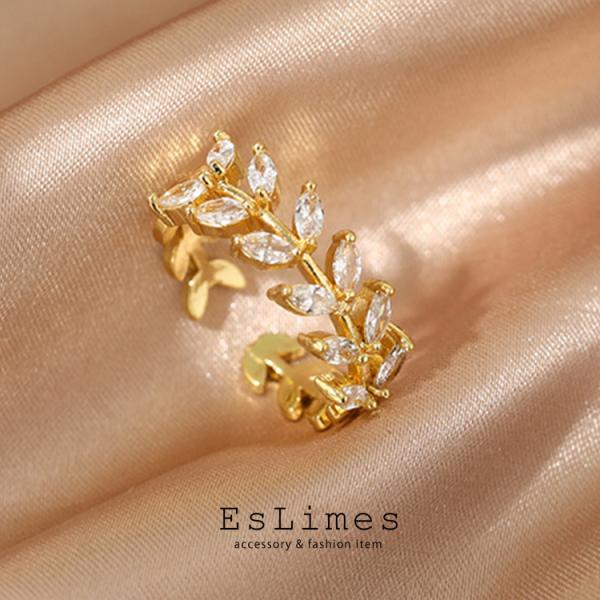 リング 指輪 レディース 18kgp 葉 枝 ダイヤ ゴールド フリーサイズ 激安 女性 友人 友達...