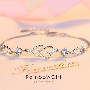 RainbowGirl ブレスレット レディース ダブルハート 2粒 2色 白 紫