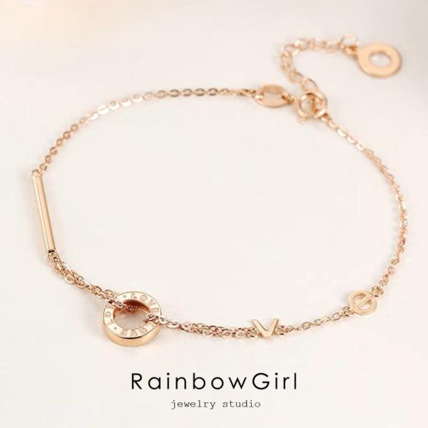 ブレスレット レディース ピンクゴールド LOVE バー リング 2連 オシャレ カジュアル 上品 ...