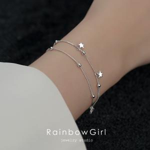 ブレスレット レディース 星 2連 シルバー925 プラチナ仕上げ カジュアル 上品 女性 誕生日プレゼント 母の日 ギフト 人気
