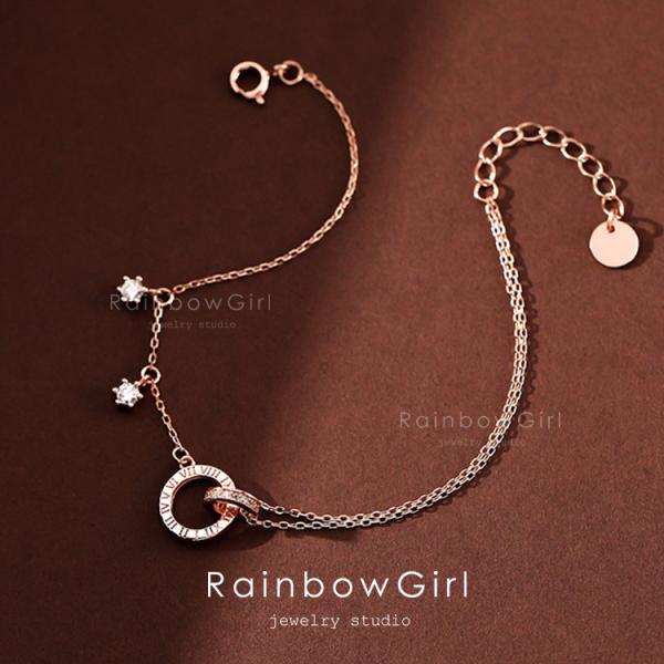 ブレスレット レディース ダブルリング ローマ字 ピンクゴールド プラチナ 女性 人気 誕生日 クリ...