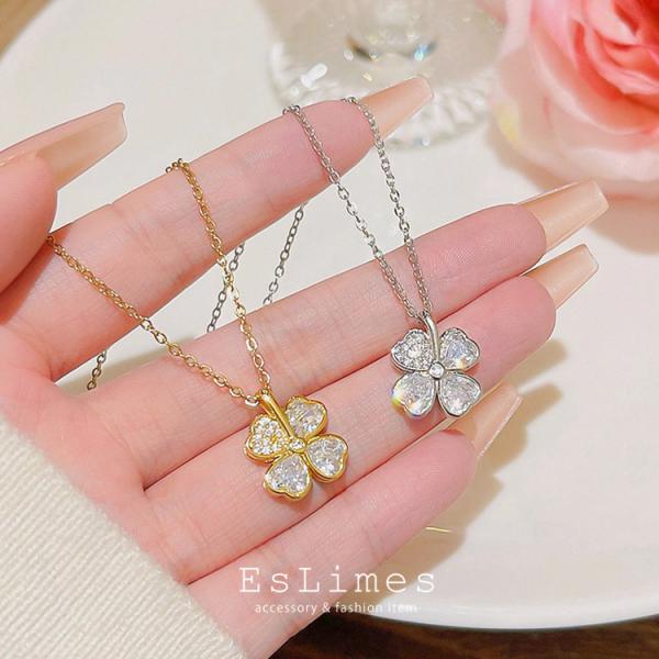 ネックレス レディース 四つ葉のクローバー お花 フラワー ステンレス シルバー ゴールド 可愛い4...