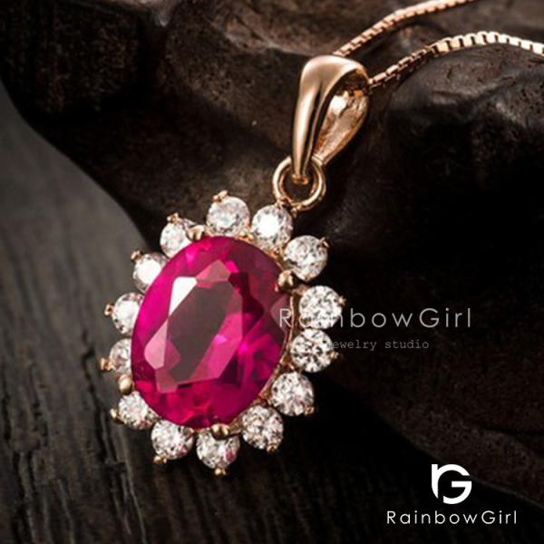 ネックレス レディース ルビー レッド石 お花 贅沢15粒 エレガント 優雅 お祝い 女性 妻 嫁 ...