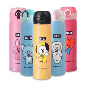 BTSグッズ キーホルダー1個おまけ bt21 水筒 魔法瓶ポット 子供 500ML 保温力 ステンレス鋼 軽量 保温 保冷 真空断熱