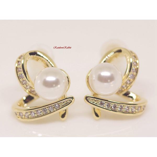 18K RGP ゴールド ダイヤ CZ パール ハート ピアス gp5503  お祝い 感謝 新スタ...