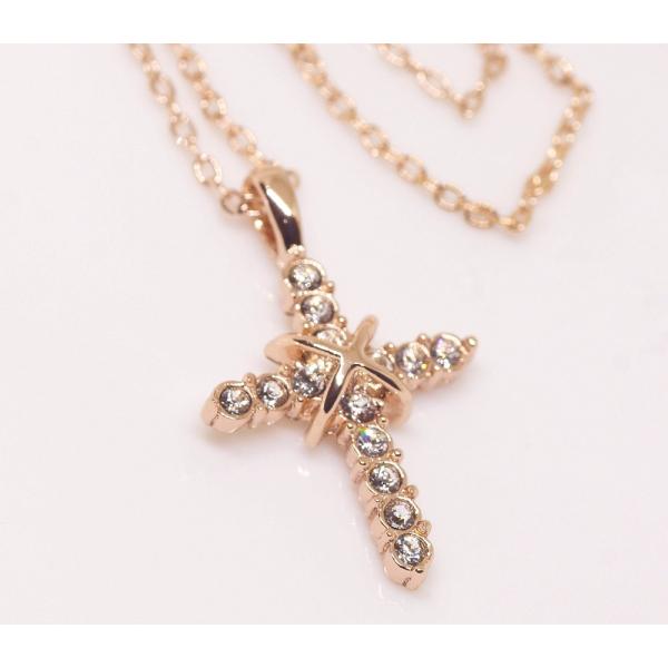 18K RGP ゴールド ダイヤ CZ クロス 揺れ ネックレス pn3722  お祝い 感謝 新ス...