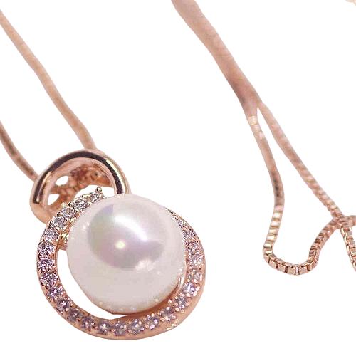 18K RGP ゴールド ダイヤ CZ パール フラワー ネックレス pn3790  お祝い 感謝 ...