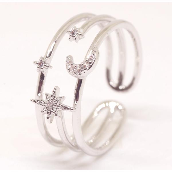 18K RGP プラチナ ダイヤ CZ スター ムーン リング yu1149e お祝い 感謝 新スタ...